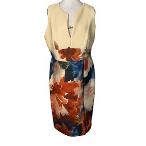 NWT Donna Karan 14 Multicolor Abstract Floral V Neck Keyhole Sleeveless Dress
